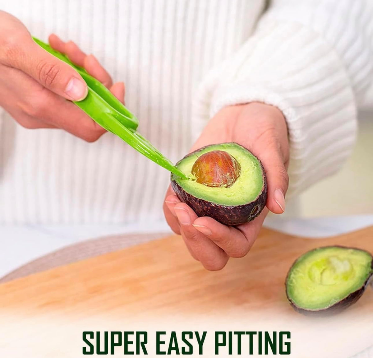 Avocado Peeler 3 in 1 Tool - Hassle-free Avocado Slicer, Pitter & Scooper - Kitchen Gadget for Hass Avocados - Easy to Use, Plastic Avocado Knife, Green - Must-Have Avocado Accessory!