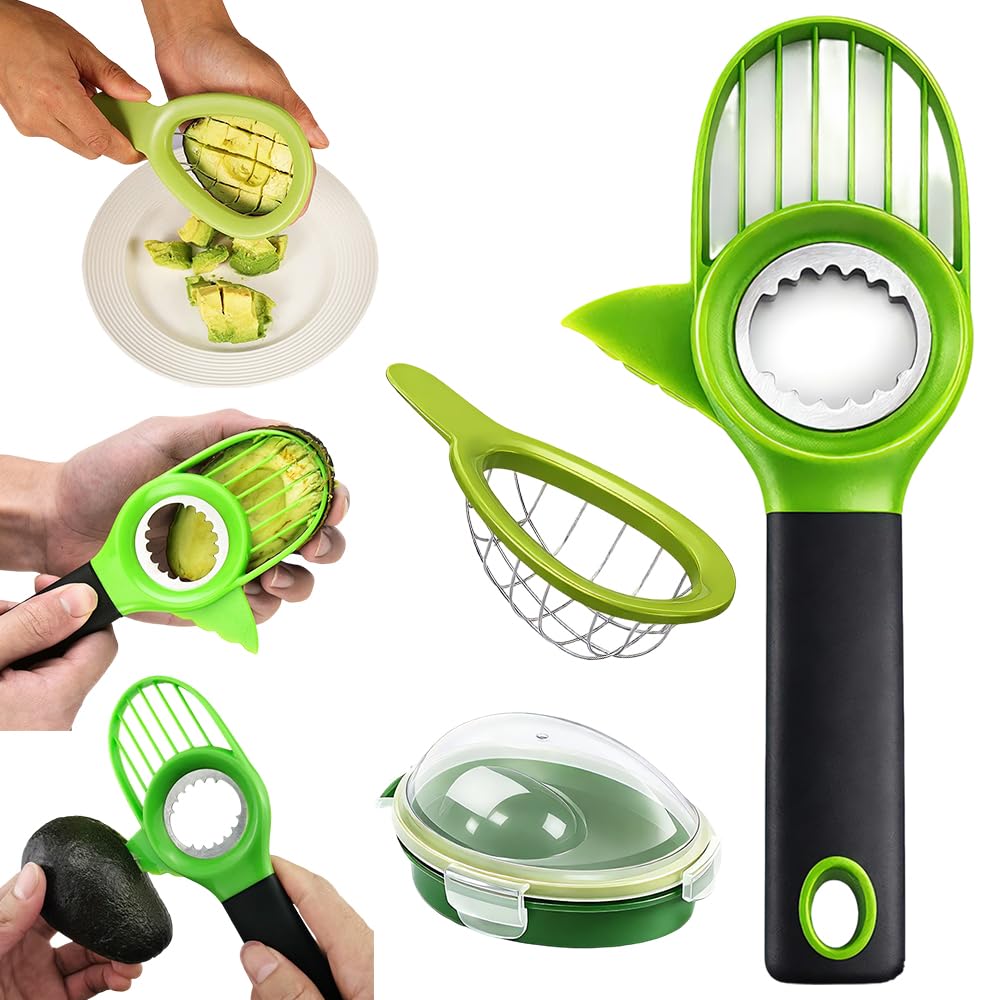 3-in-1 Avocado Slicer, 2026 New Avocado Pitter, Multifunctional Avocado Tool for Kitchen Helper, Ergonomic Avocado Cutter for Salads, Non-Slip Handle Avocado Slicer for Home Cooking (3 Set)