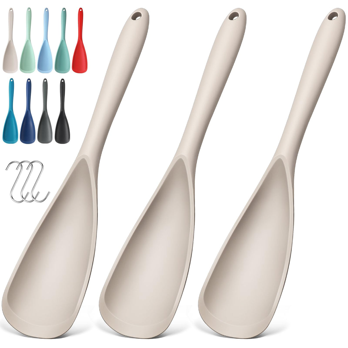 3 PACK Silicone Cooking Spoon Spatula for Nonstick Cookware, Heat‑resistant