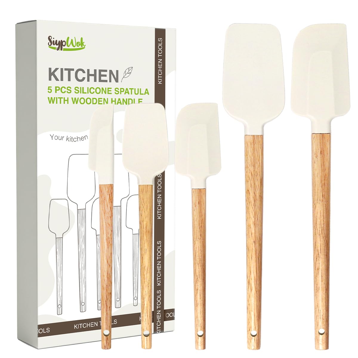 Silicone Spatula Set, Food Grade Rubber Spatula-4 Piece Nonstick Rubber Spatulas, Spoonula, Jar Scraper for Cooking, Baking, Mixing, Frosting - Heat Resistant Up to 600°F (4 Pcs Spatula Green)