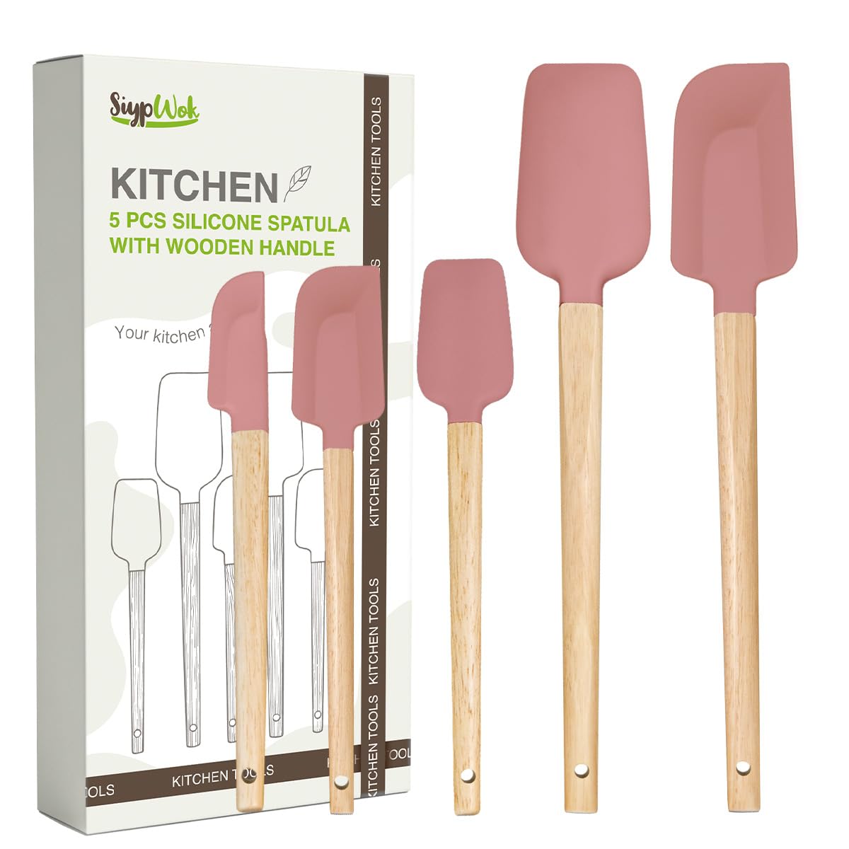Silicone Spatula Set, Food Grade Rubber Spatula-4 Piece Nonstick Rubber Spatulas, Spoonula, Jar Scraper for Cooking, Baking, Mixing, Frosting - Heat Resistant Up to 600°F (4 Pcs Spatula Green)