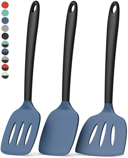 Coukre Silicone Spatula Set of 7, BPA Free Food Grade Silicone Cooking Utensils, Heat Resistant Kitchen Tools for Nonstick Cookware, Dishwasher Safe Spatulas for Cooking and Baking（7,PureDarkBlue）