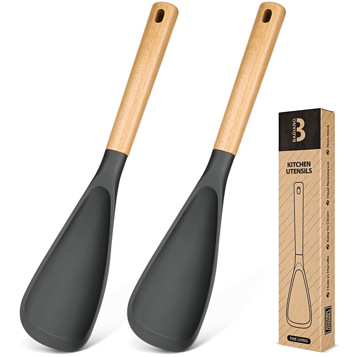 Badiano Silicone Cooking Spoon for Nonstick Cookwares, Multi-function,11.4"