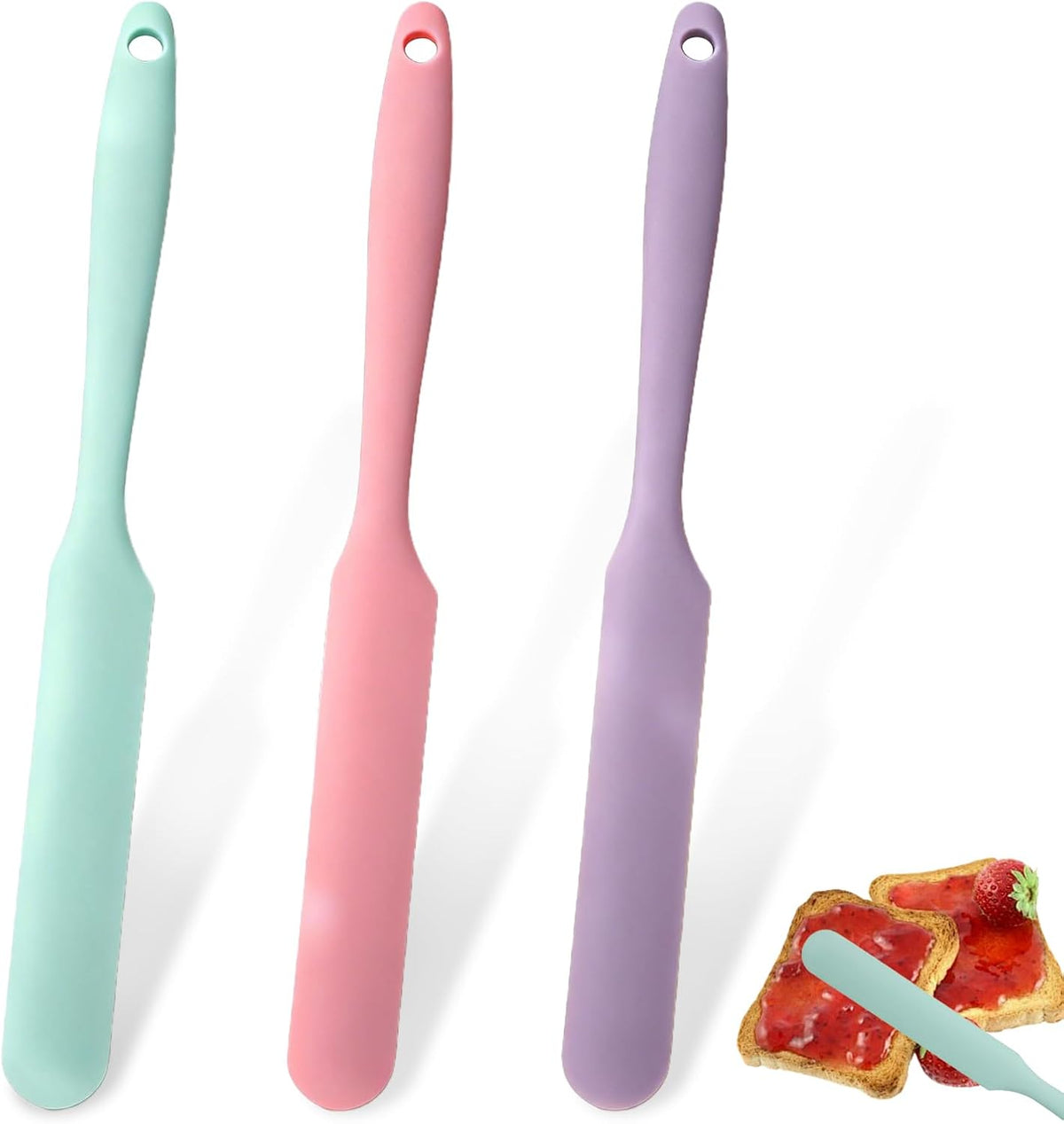 3 Pack Silicone Jar Spatula Small Silicone Spatulas Mini Jar Scraper for Peanut Butter, Mayo, Jams Flexible Kitchen & Baking Tools(Color B)