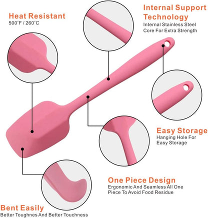 Silicone Spatulas Set, Rubber Spoon Spatula Heat Resistant Spoonula One Piece Design Seamless Spatula Non-Stick Scrapers Baking Mixing Tool (Pink)