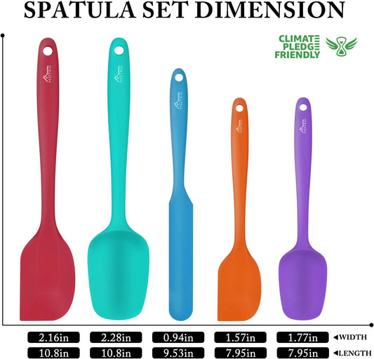 HOTEC Silicone Rubber Spatula Set BPA-Free, Multicolor, Set of 5