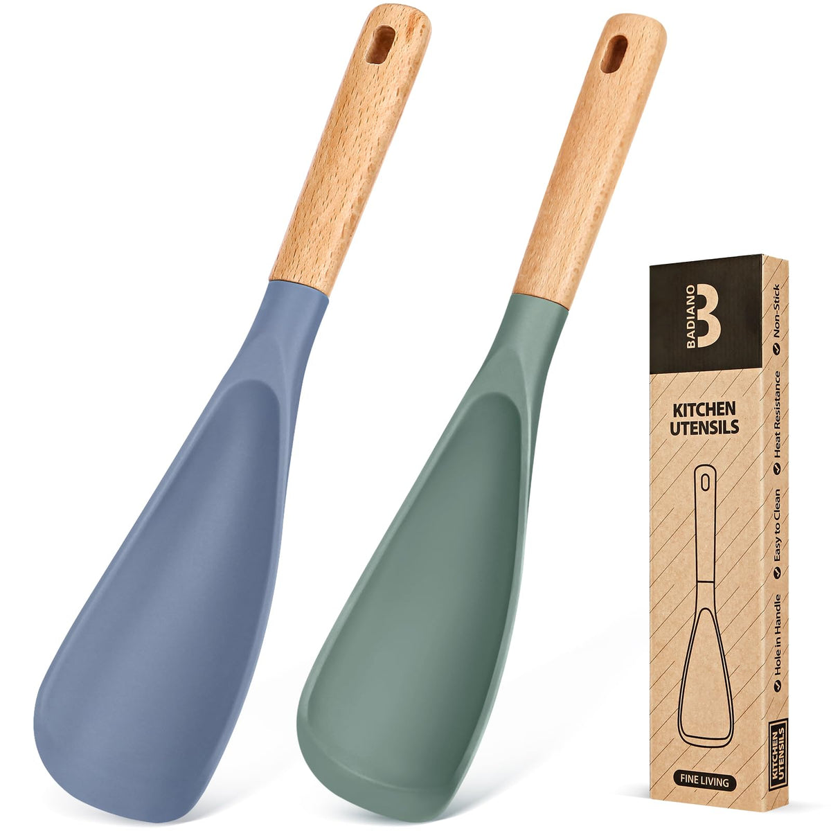 Badiano Silicone Cooking Spoon for Nonstick Cookwares, Multi-function,11.4"