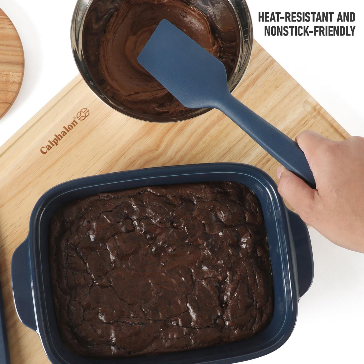 Calphalon Prime Silicone Scraper, Flexible Kitchen Scraper Spatula for Baking, Mixing & Nonstick Cookware, Heat-Resistant Durable Scraping Tool with Ergonomic Handle, Navy