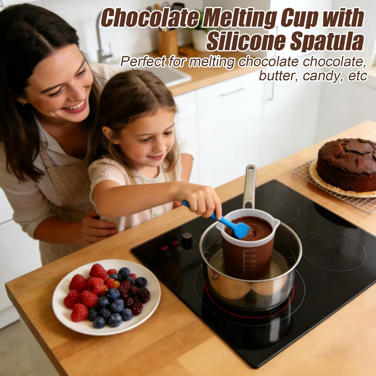 Juome Silicone Chocolate Melting Cup Set with Jar Spatulas, Heat-Resistant