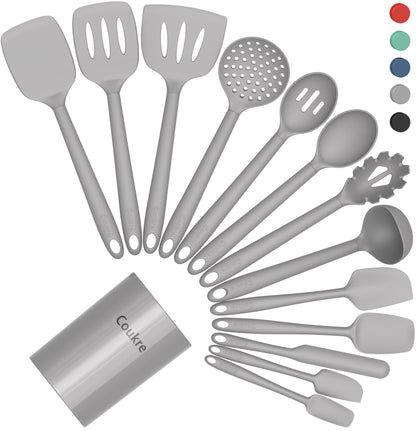 Coukre Silicone Kitchen Cooking Utensils Set, Heat Resistant, 14-Piece