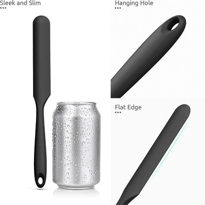 U-Taste Skinny Silicone Jar Spatula Scraper, 10in Sourdough Tool, Black