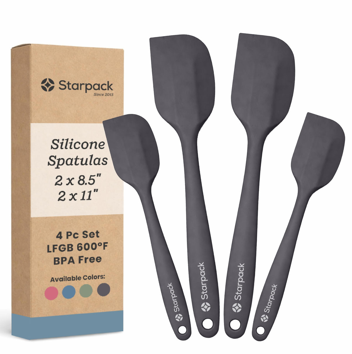Starpack 'Scrape and Stir' Silicone Rubber Spatula Set (4-Piece) - LFGB Non Toxic, 600°F Heat Resistant, BPA-Free, One-Piece Kitchen Baking Spatulas - Dishwasher Safe for Nonstick Cookware Sage Green