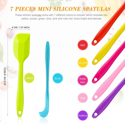 7 Pieces Silicone Spatulas 8 inch Heat-Resistant Spatulas Non-Stick Flexible Scrapers Kitchen Rubber Spatulas for Kitchen Cooking, Baking, Mixing Tools