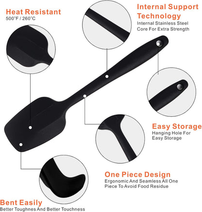 MOACC Silicone Spatulas, 8.2 inch Small Rubber Spoon Spatula Heat Resistant Seamless One Piece Design Non-Stick Spoonula Flexible Scrapers Baking Mixing Tool (6 Pcs)