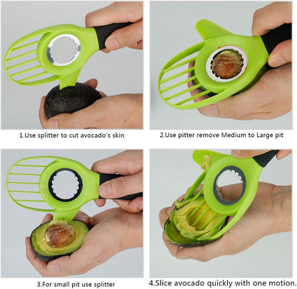 3 in 1 Avocado Slicer Tool Works as a Splitter, Pitter and Cutter as knife peeler scoop with Comfort-Grip Handle (Green-Slicer)