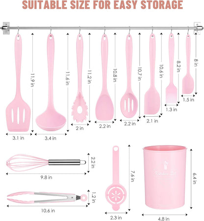 Pink Kitchen Utensils Set-12 Pieces Silicone Cooking Utensils Set