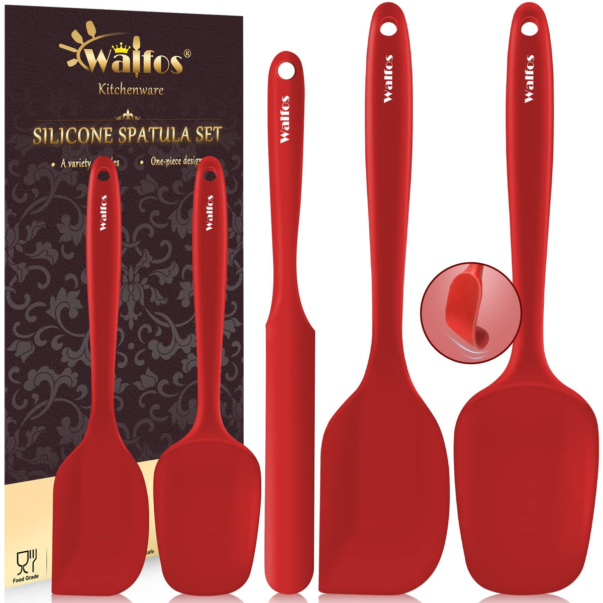 Walfos 600°F High Heat Resistant Silicone Spatula Set of 5- Food Grade Rubber Spatula Set for Baking Cooking & Mixing - BPA Free, Non Stick and Dishwasher Safe,black