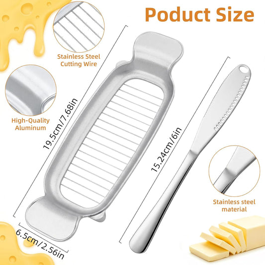 Butter & Cheese Slice Cutter - Stainless Steel Multipurpose Butter and Cheese Cutter Slicer for Evenly Slicing Butter Blocks, Cheeses, Eggs, Non-Stick，Compact & Portable for Home, BBQ, Camping