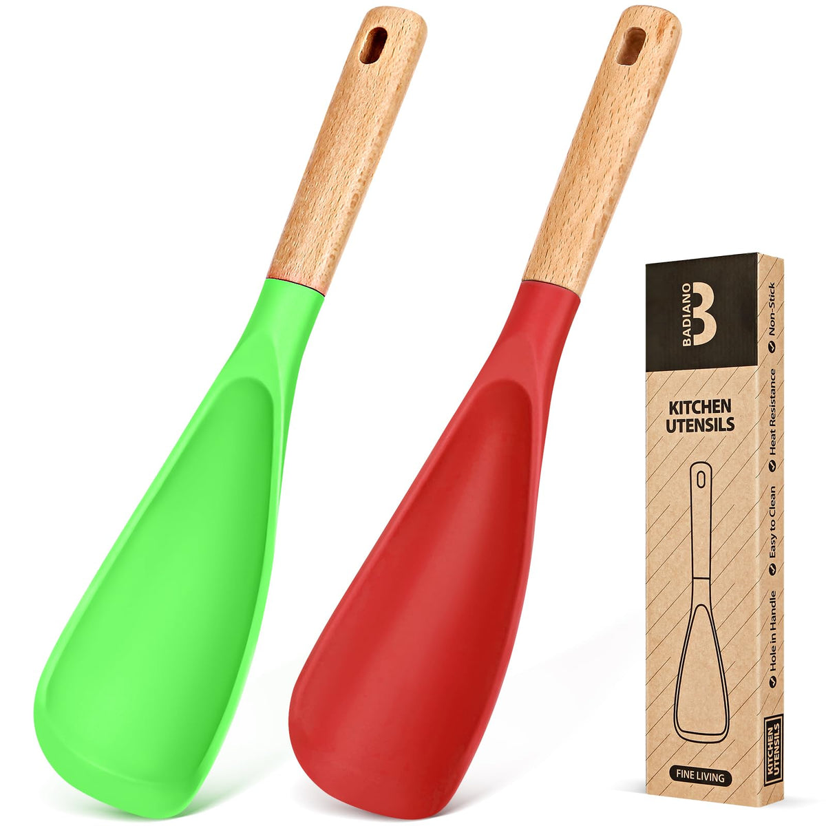 Badiano Silicone Cooking Spoon for Nonstick Cookwares, Multi-function,11.4"