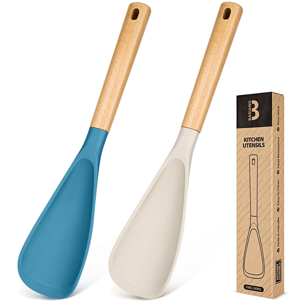 Badiano Silicone Cooking Spoon for Nonstick Cookwares, Multi-function,11.4"