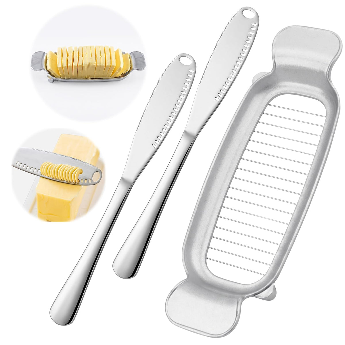 Butter & Cheese Slice Cutter - Stainless Steel Multipurpose Butter and Cheese Cutter Slicer for Evenly Slicing Butter Blocks, Cheeses, Eggs, Non-Stick，Compact & Portable for Home, BBQ, Camping