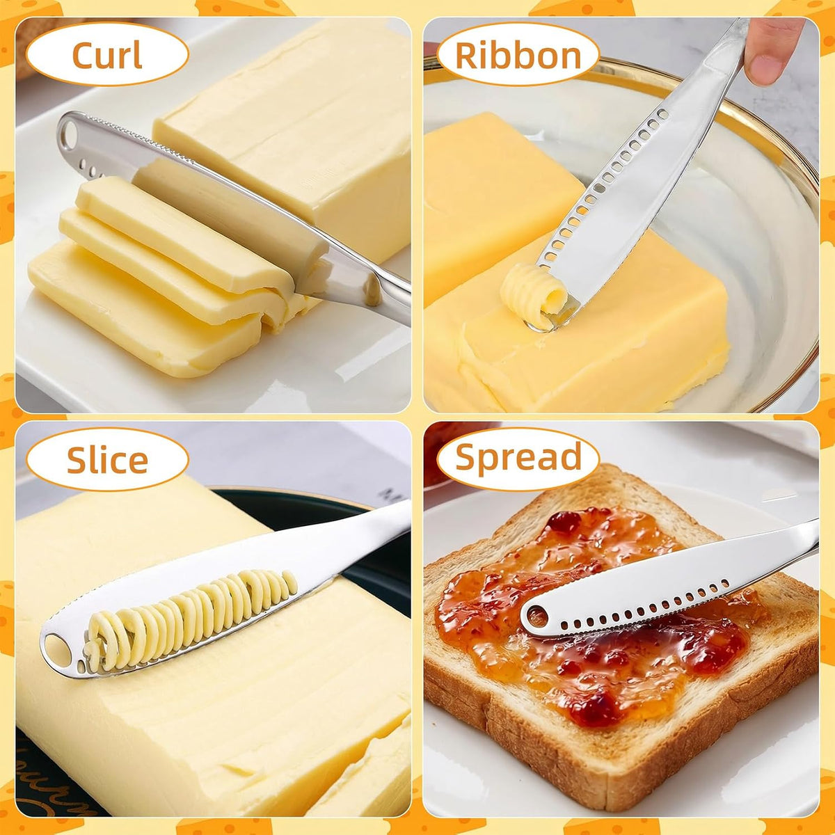 Butter & Cheese Slice Cutter - Stainless Steel Multipurpose Butter and Cheese Cutter Slicer for Evenly Slicing Butter Blocks, Cheeses, Eggs, Non-Stick，Compact & Portable for Home, BBQ, Camping