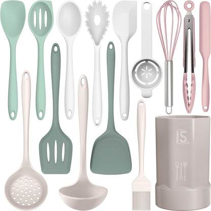AOTHOD Silicone Cooking Utensils Set - 446°F Heat Resistant Silicone Kitchen Utensils,Spatula,Spoon, Kitchen Utensil Sets Gadgets Tools Set for Nonstick Cookware,Dishwasher Safe BPA FREE (Multicolor)