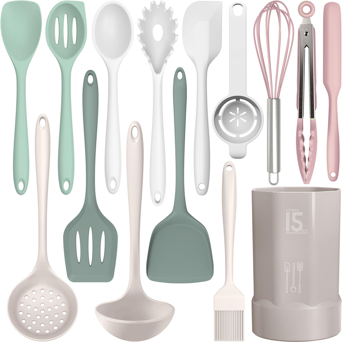 AOTHOD Silicone Cooking Utensils Set - 446°F Heat Resistant Silicone Kitchen Utensils,Spatula,Spoon, Kitchen Utensil Sets Gadgets Tools Set for Nonstick Cookware,Dishwasher Safe BPA FREE (Multicolor)