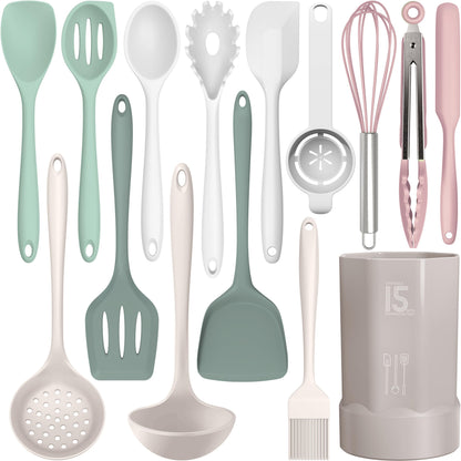 AOTHOD Silicone Cooking Utensils Set - 446°F Heat Resistant Silicone Kitchen Utensils,Spatula,Spoon, Kitchen Utensil Sets Gadgets Tools Set for Nonstick Cookware,Dishwasher Safe BPA FREE (Multicolor)