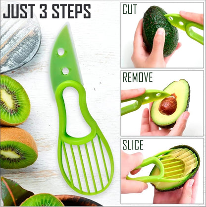 Avocado Peeler 3 in 1 Tool - Hassle-free Avocado Slicer, Pitter & Scooper - Kitchen Gadget for Hass Avocados - Easy to Use, Plastic Avocado Knife, Green - Must-Have Avocado Accessory!