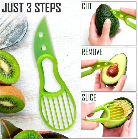 Avocado Peeler 3 in 1 Tool - Hassle-free Avocado Slicer, Pitter & Scooper - Kitchen Gadget for Hass Avocados - Easy to Use, Plastic Avocado Knife, Green - Must-Have Avocado Accessory!
