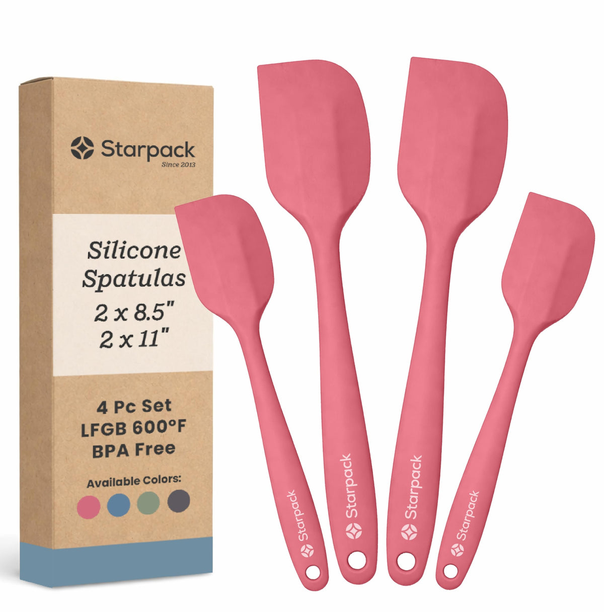 Starpack 'Scrape and Stir' Silicone Rubber Spatula Set (4-Piece) - LFGB Non Toxic, 600°F Heat Resistant, BPA-Free, One-Piece Kitchen Baking Spatulas - Dishwasher Safe for Nonstick Cookware Sage Green