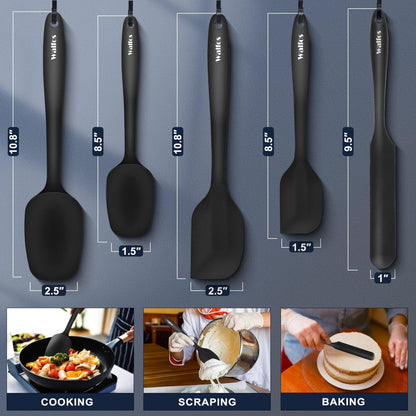 Walfos 600°F High Heat Resistant Silicone Spatula Set of 5- Food Grade Rubber Spatula Set for Baking Cooking & Mixing - BPA Free, Non Stick and Dishwasher Safe,black
