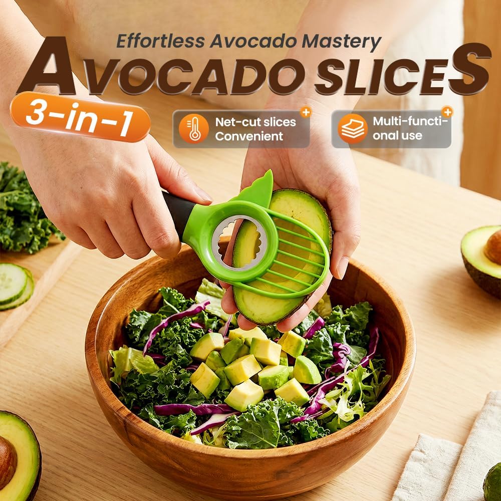 3-in-1 Avocado Slicer, 2026 New Avocado Pitter, Multifunctional Avocado Tool for Kitchen Helper, Ergonomic Avocado Cutter for Salads, Non-Slip Handle Avocado Slicer for Home Cooking (1pcs)