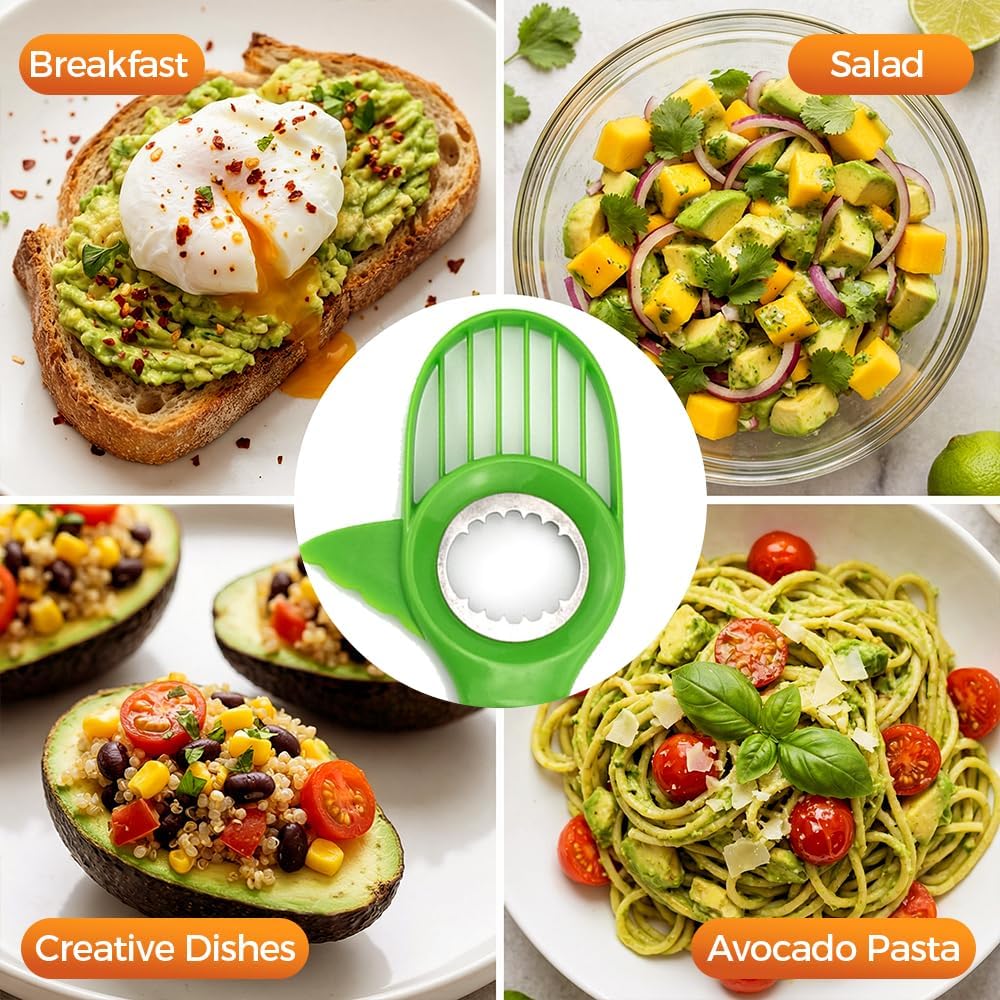 3-in-1 Avocado Slicer, 2026 New Avocado Pitter, Multifunctional Avocado Tool for Kitchen Helper, Ergonomic Avocado Cutter for Salads, Non-Slip Handle Avocado Slicer for Home Cooking (1pcs)