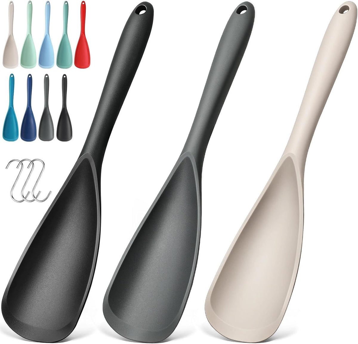3 PACK Silicone Cooking Spoon Spatula for Nonstick Cookware, Heat‑resistant