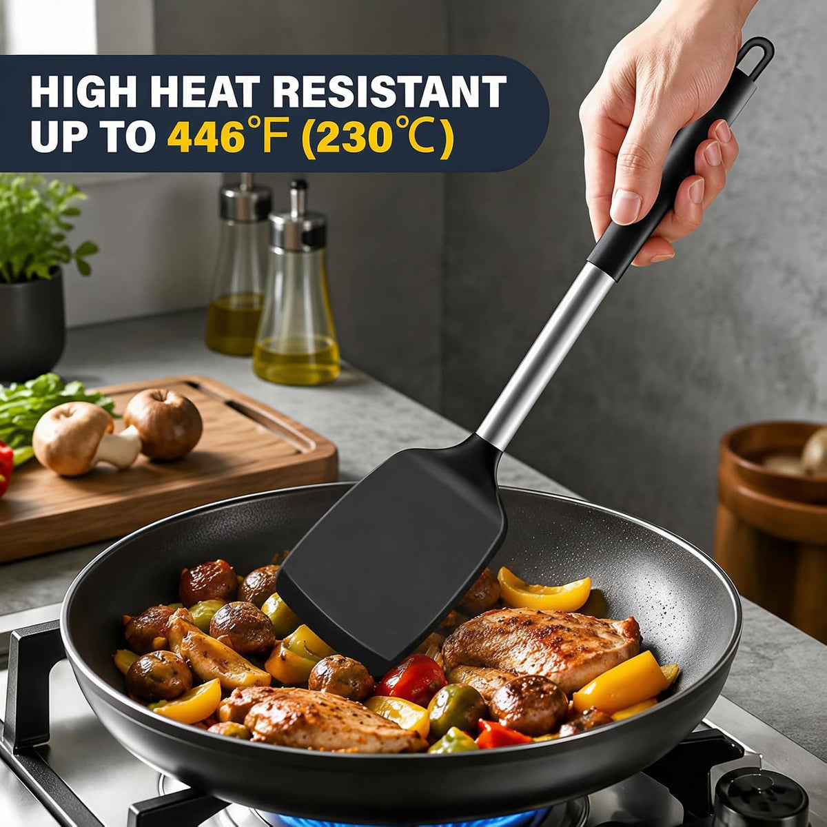 2-Piece Silicone Utensil Set:Heat-Resistant & BPA Free（Black）