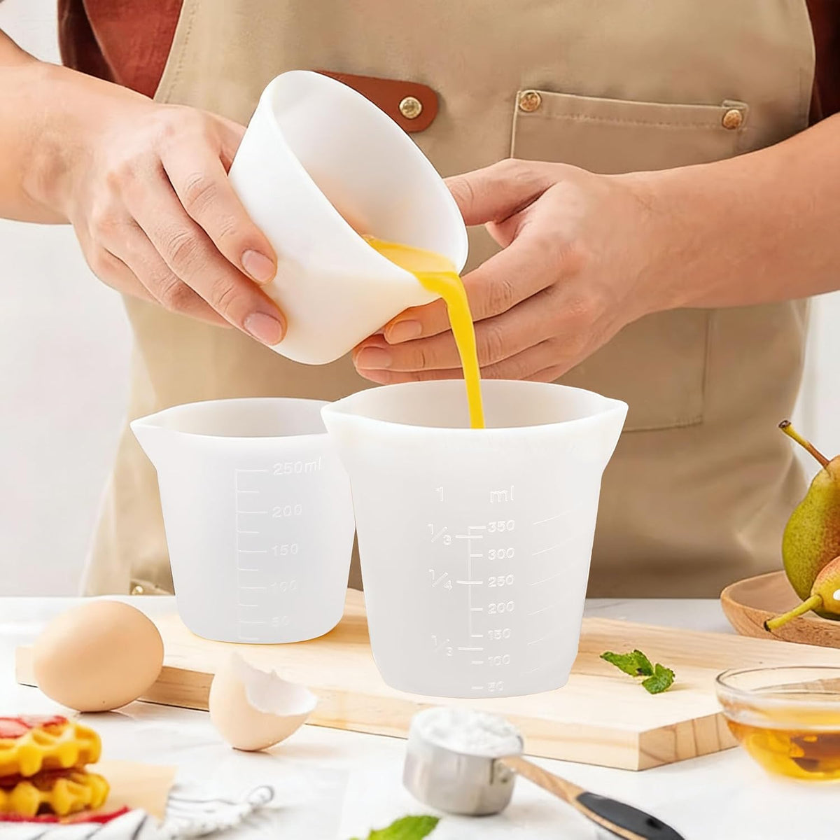 DanziX 3PCS Silicone Cups for Melting Chocolate, Silicone Chocolate Melting Cup Set with 100/250/350ml Capacity, Baking Tools for DIY Chocolate, Butter & Cream Mixing