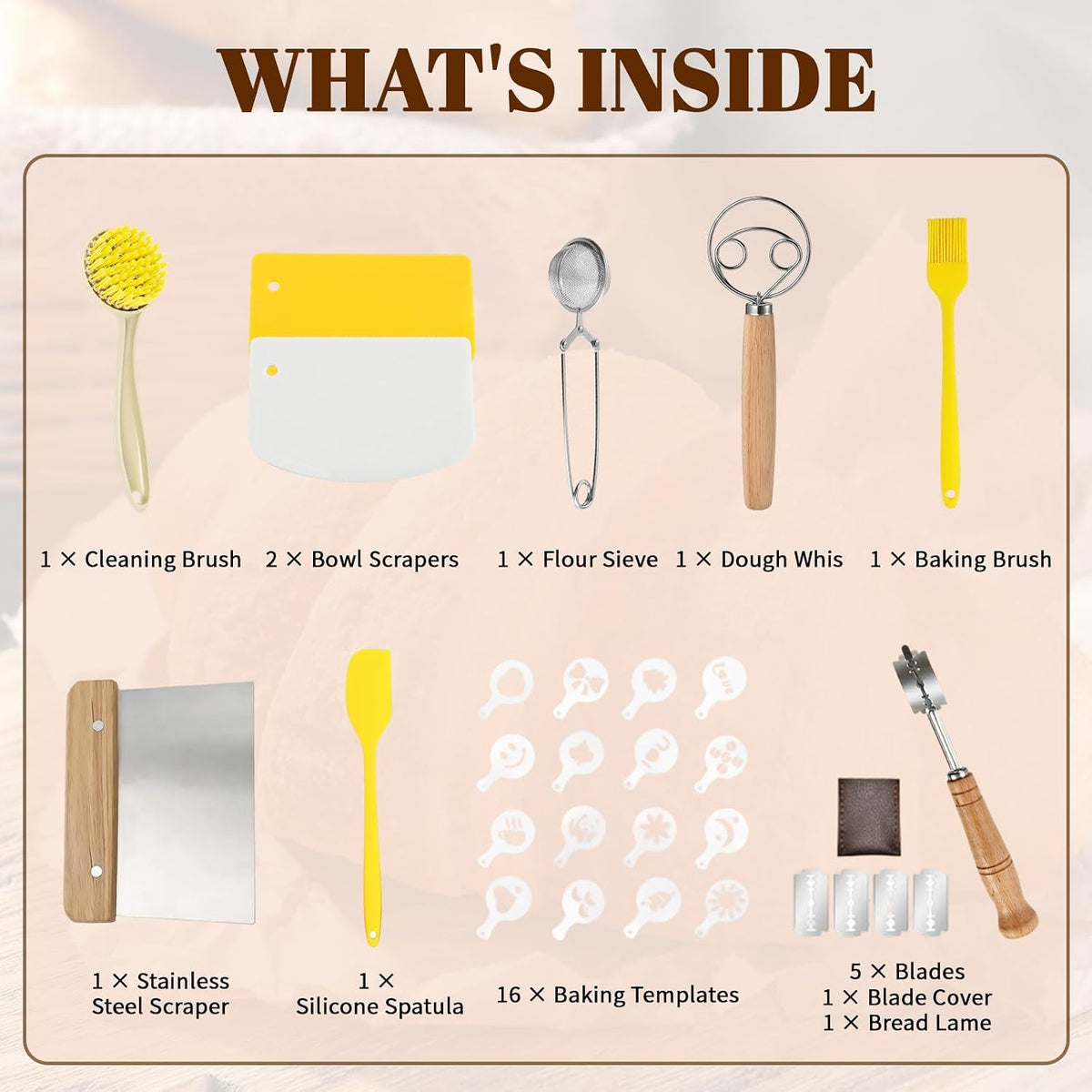 Sourdough Bread Baking Tool Set with Bread Lame & Blades, Bowl Scraper