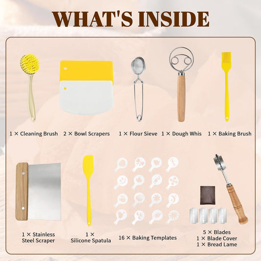 Sourdough Bread Baking Tool Set with Bread Lame & Blades, Bowl Scraper