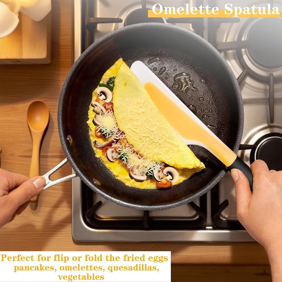 Silicone Omelette Spatula Turner, 13Inch Flip Fold Omelet Turner