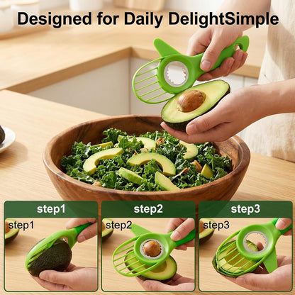 3PCS Avocado Slicer Set, 3-in-1 Avocado Tool for Easy Slicing and Pitting, Stainless Steel Avocado Cutter with Long Handle, Durable Kitchen Gadget for Avocado Preparation and Avocado Saver