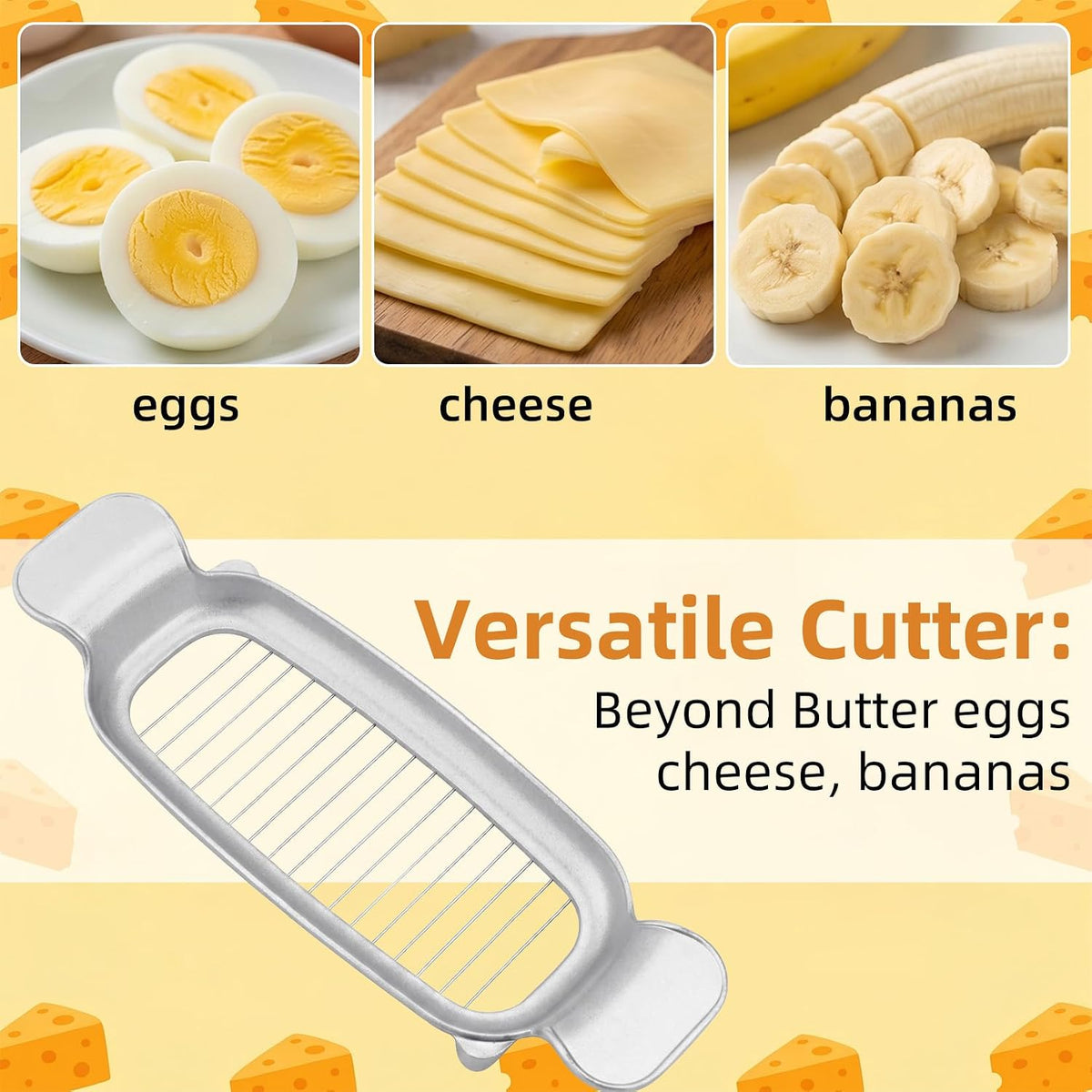 Butter & Cheese Slice Cutter - Stainless Steel Multipurpose Butter and Cheese Cutter Slicer for Evenly Slicing Butter Blocks, Cheeses, Eggs, Non-Stick，Compact & Portable for Home, BBQ, Camping