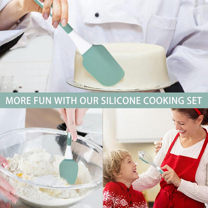 Silicone Kitchen Cooking Utensils Set Heat Resistant, 5 Pcs Silicone Spatula Set for Baking Cooking Mixing, Silicone Cooking Utensils Set for Nonstick Cookware, Dishwasher Safe (Green), Medium