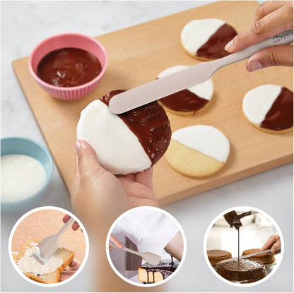 HOTEC 600℉ Heat Resistant Silicone Rubber Spatula Set, Khaki, Set of 5