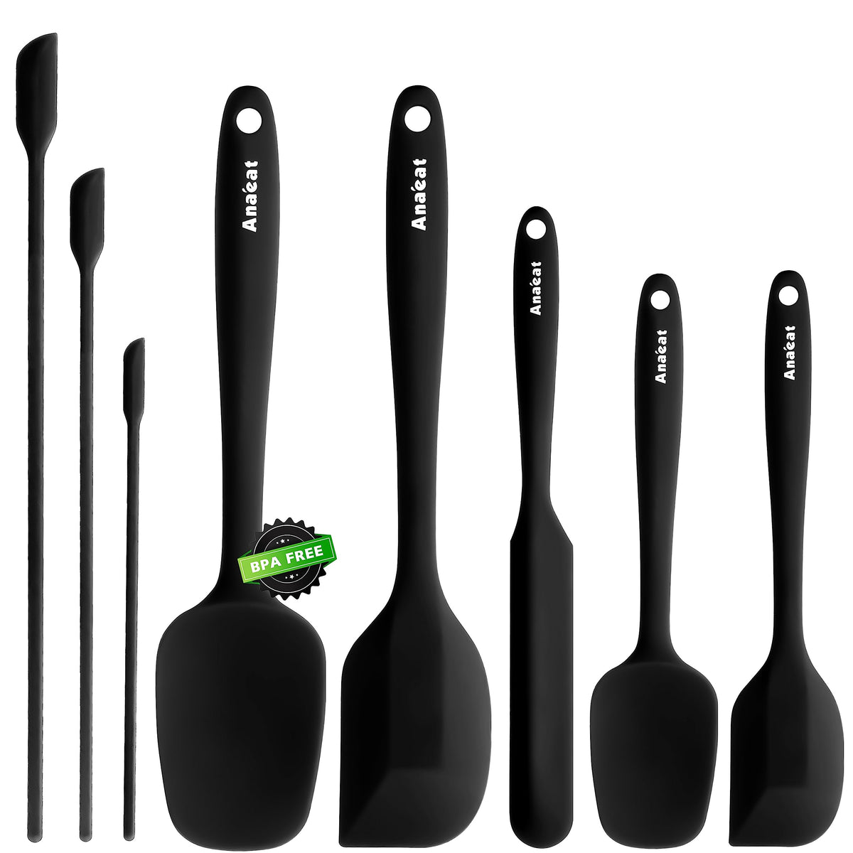 Anaeat 4 Piece Silicone Spatula Set - Seamless One-Pieces Design - Non Stick Rubber Spatulas Kitchen Scraper for Baking, Cooking, Scraping & Mixing, Heat Resistant & BPA Free & Dishwasher Safe (Black)