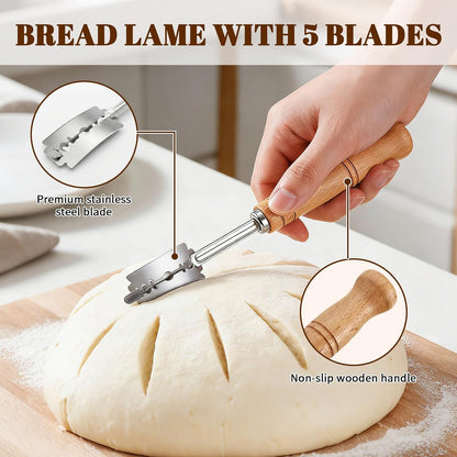 Sourdough Bread Baking Tool Set with Bread Lame & Blades, Bowl Scraper