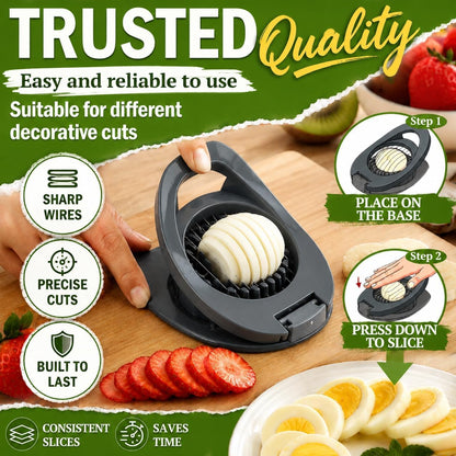 NOVANO Egg Slicer for Hard Boiled Eggs, Multi Function Stainless Steel Wire Egg Cutter, Egg Salad Maker, Fruit Slicer for Avocado, Strawberry, Kiwi Fruit