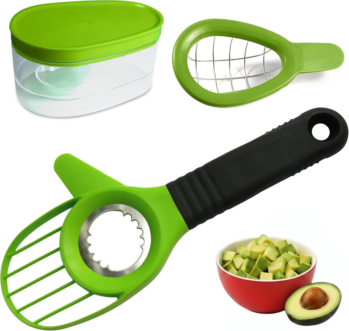 Avocado Slicer 3 Piece Set - Avocado Slicer Tool, Cutter, Knife, Peeler, Pitter, Cuber, Dicer & Avocado Keeper For Everything That You Will Ever Need For Your Avocados