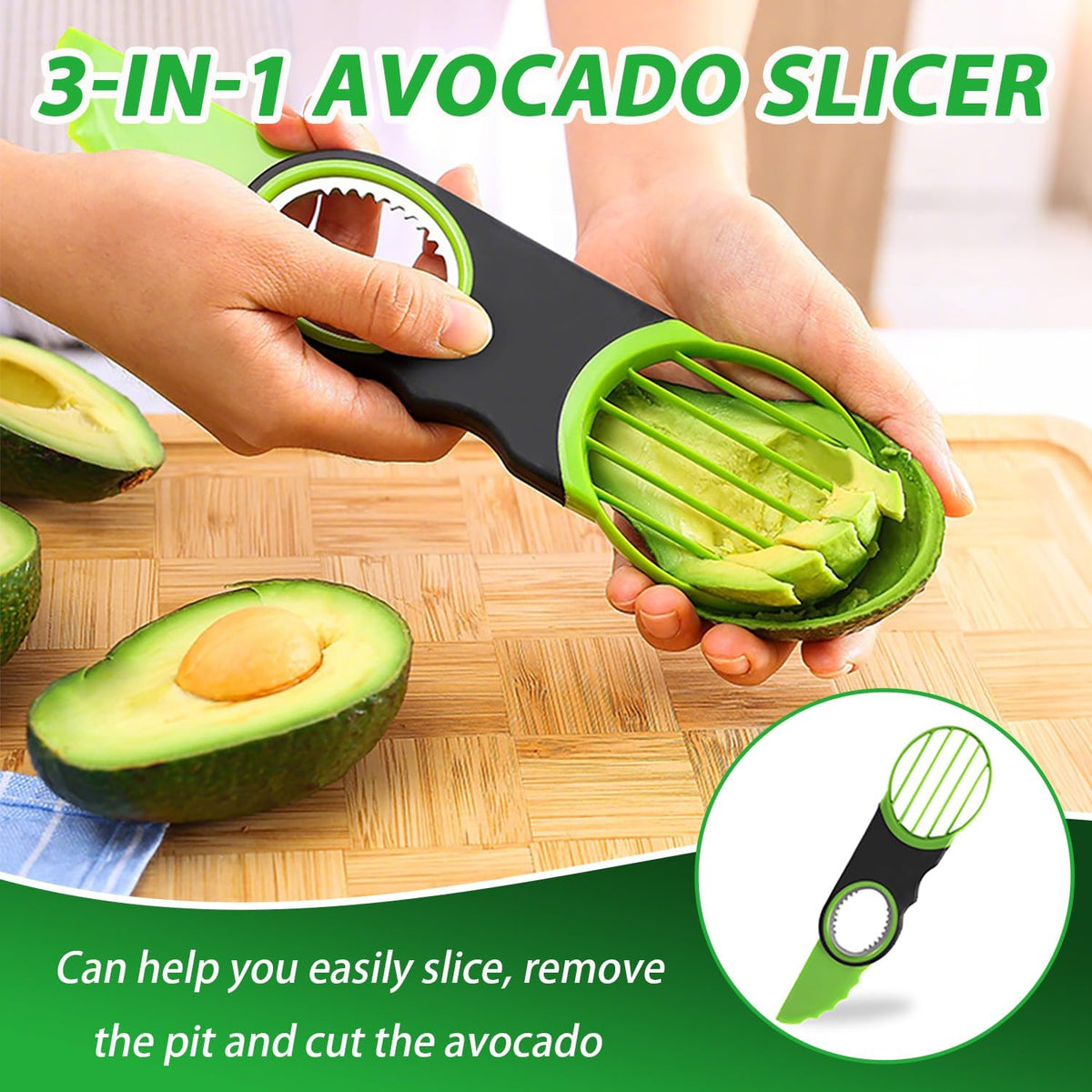 2 Pack Avocado Slicer Set, 3-in-1 Avocado Cutter Slicer
